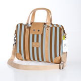 Kids Laptop Bag 15’ | Laminated Fabric with Genuine Leather Coastal Stripe - Blue Laptop Fabric Bag by Thandana