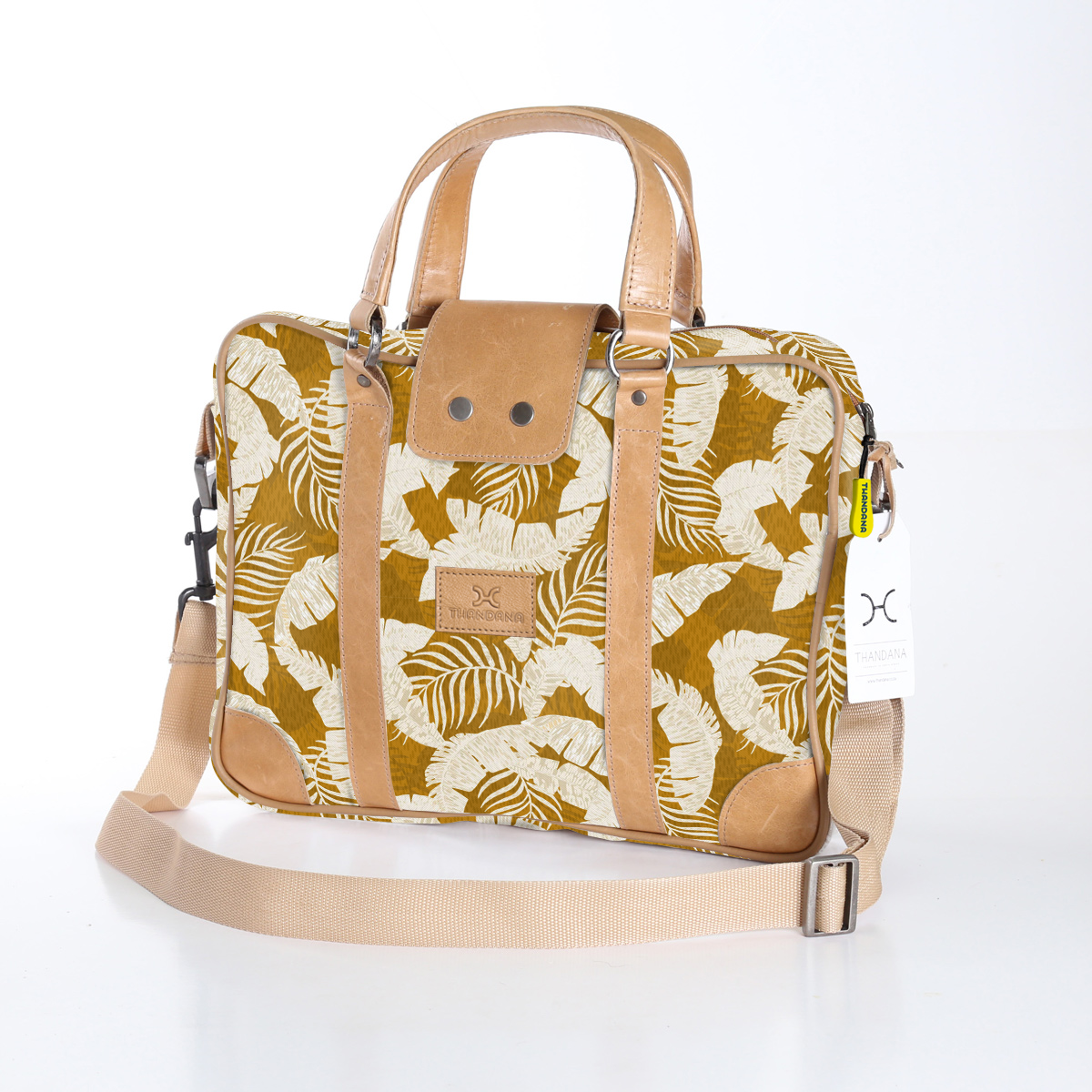 Kids Laptop Bag 15’ | Laminated Fabric with Genuine Leather Fauna - Earth Laptop Fabric Bag by Thandana
