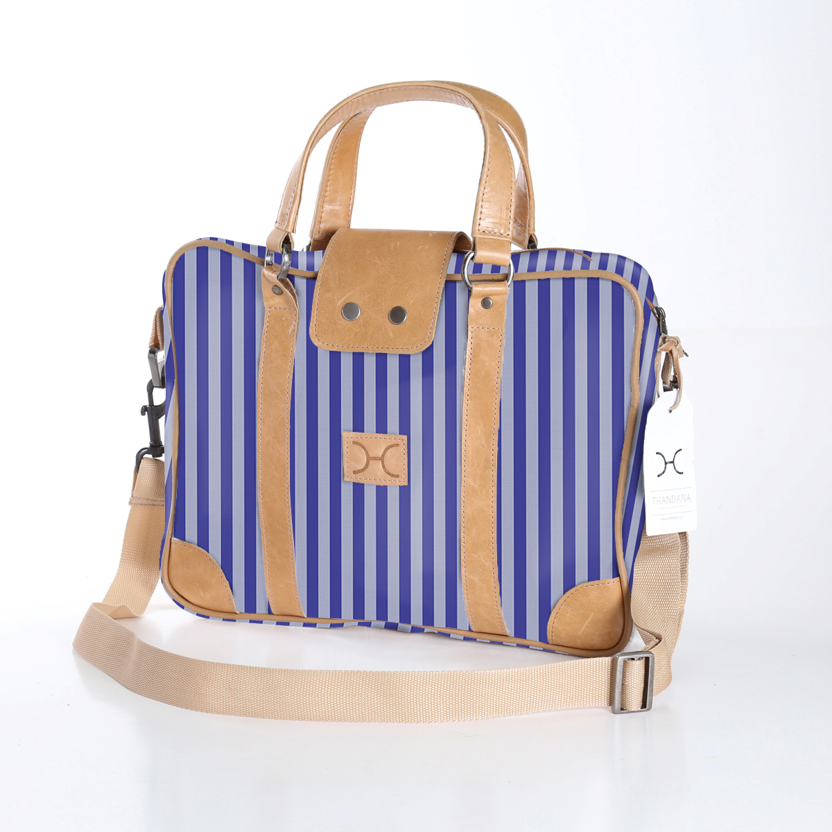 Kids Laptop Bag 15’ | Laminated Fabric with Genuine Leather Linear - Jet Laptop Fabric Bag by Thandana