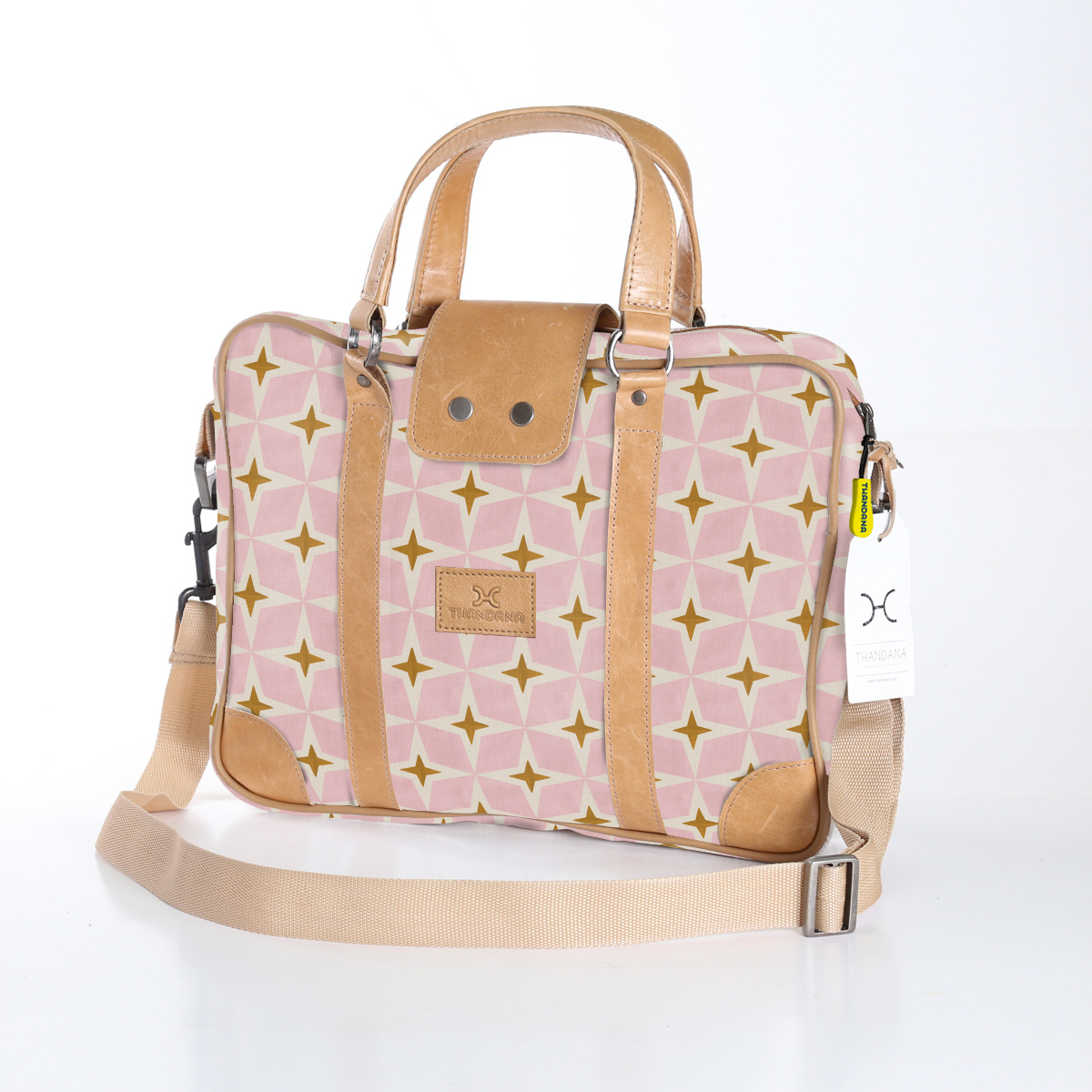 Kids Laptop Bag 15’ | Laminated Fabric with Genuine Leather Nova - Blush Laptop Fabric Bag by Thandana