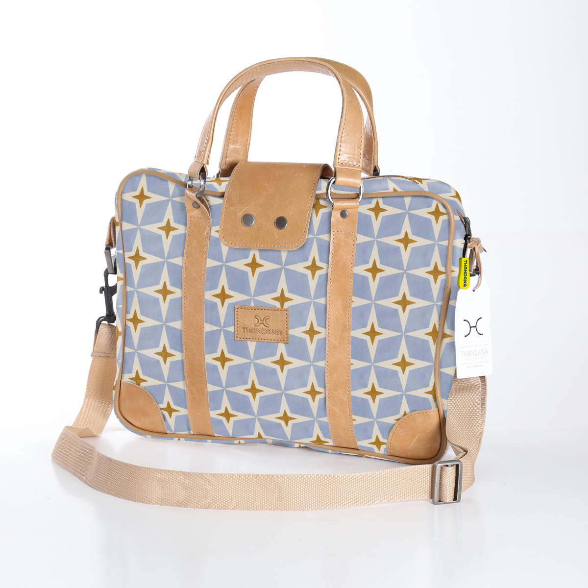 Kids Laptop Bag 15’ | Laminated Fabric with Genuine Leather Nova - Mist Laptop Fabric Bag by Thandana