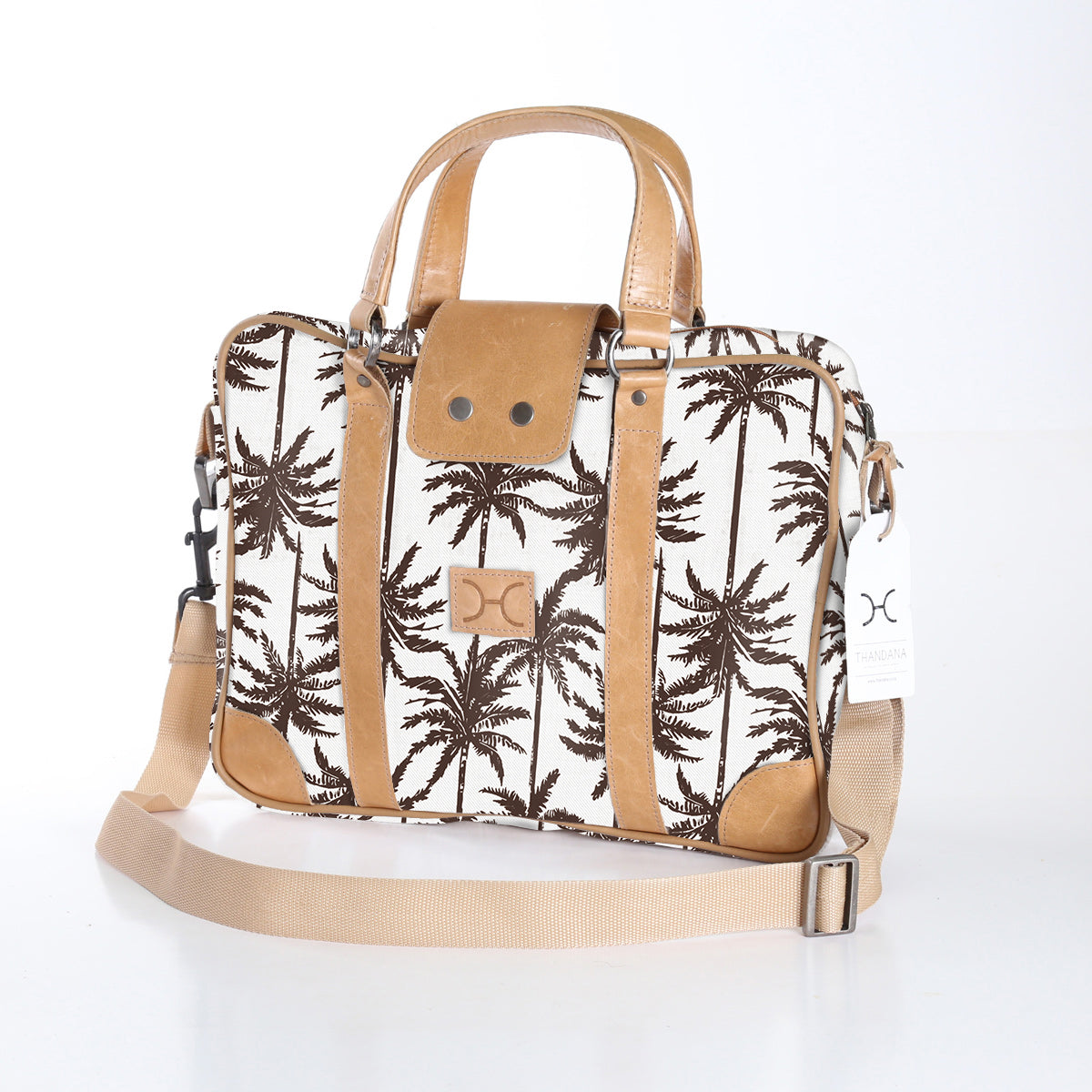Kids Laptop Bag 15’ | Laminated Fabric with Genuine Leather Palm – Neutral Laptop Fabric Bag by Thandana