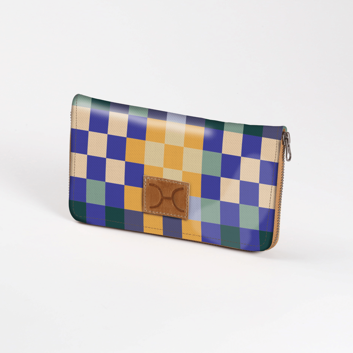 Kids Large Purse | Laminated Fabric with Genuine Leather Checker - Jet / Chunky Zip Ladies Large Wallet Fabric
