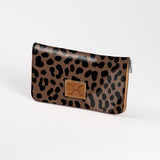 Kids Large Purse | Laminated Fabric with Genuine Leather Cheetah - Coffee / Chunky Zip Ladies Large Wallet Fabric