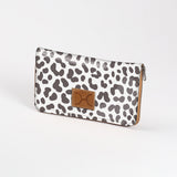 Kids Large Purse | Laminated Fabric with Genuine Leather Cheetah - White / Chunky Zip Ladies Large Wallet Fabric