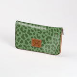 Kids Large Purse | Laminated Fabric with Genuine Leather Cheetah - Olive / Chunky Zip Ladies Large Wallet Fabric