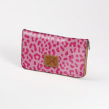 Kids Large Purse | Laminated Fabric with Genuine Leather Cheetah - Pink / Chunky Zip Ladies Large Wallet Fabric