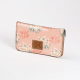 Kids Large Purse | Laminated Fabric with Genuine Leather Crazy Daisy - Blush / Chunky Zip Ladies Large Wallet Fabric