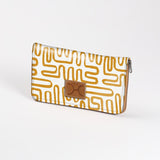 Kids Large Purse | Laminated Fabric with Genuine Leather Geo - Sand / Chunky Zip Ladies Large Wallet Fabric by Thandana