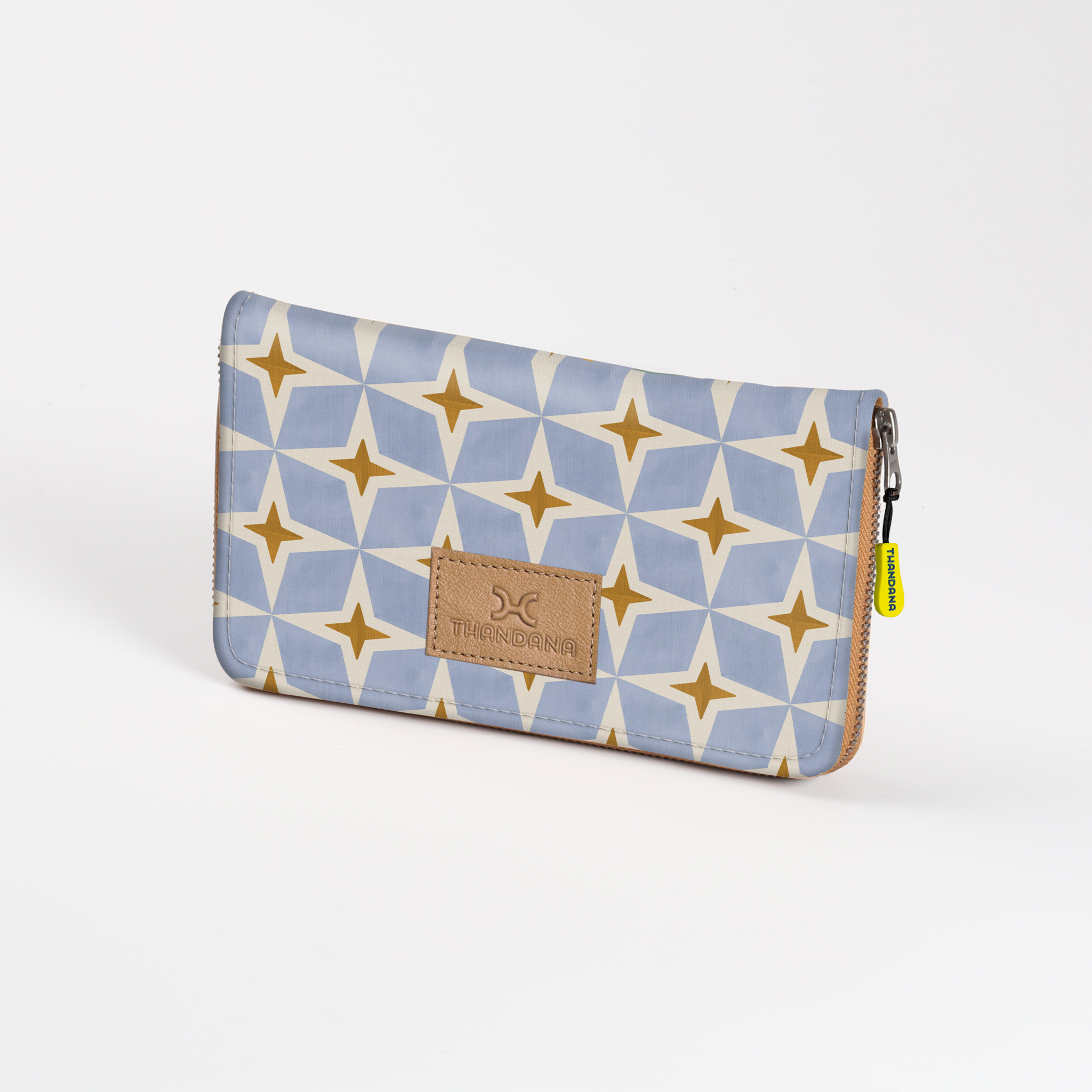 Kids Large Purse | Laminated Fabric with Genuine Leather Nova - Mist / Chunky Zip Ladies Large Wallet Fabric by Thandana