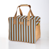 Kids Large Weekender Luggage | Laminated Fabric with Genuine Leather Coastal Stripe - Blue Large Weekender Luggage Bag