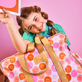 Kids large weekender luggage | laminated fabric with genuine leather - large weekender luggage bag