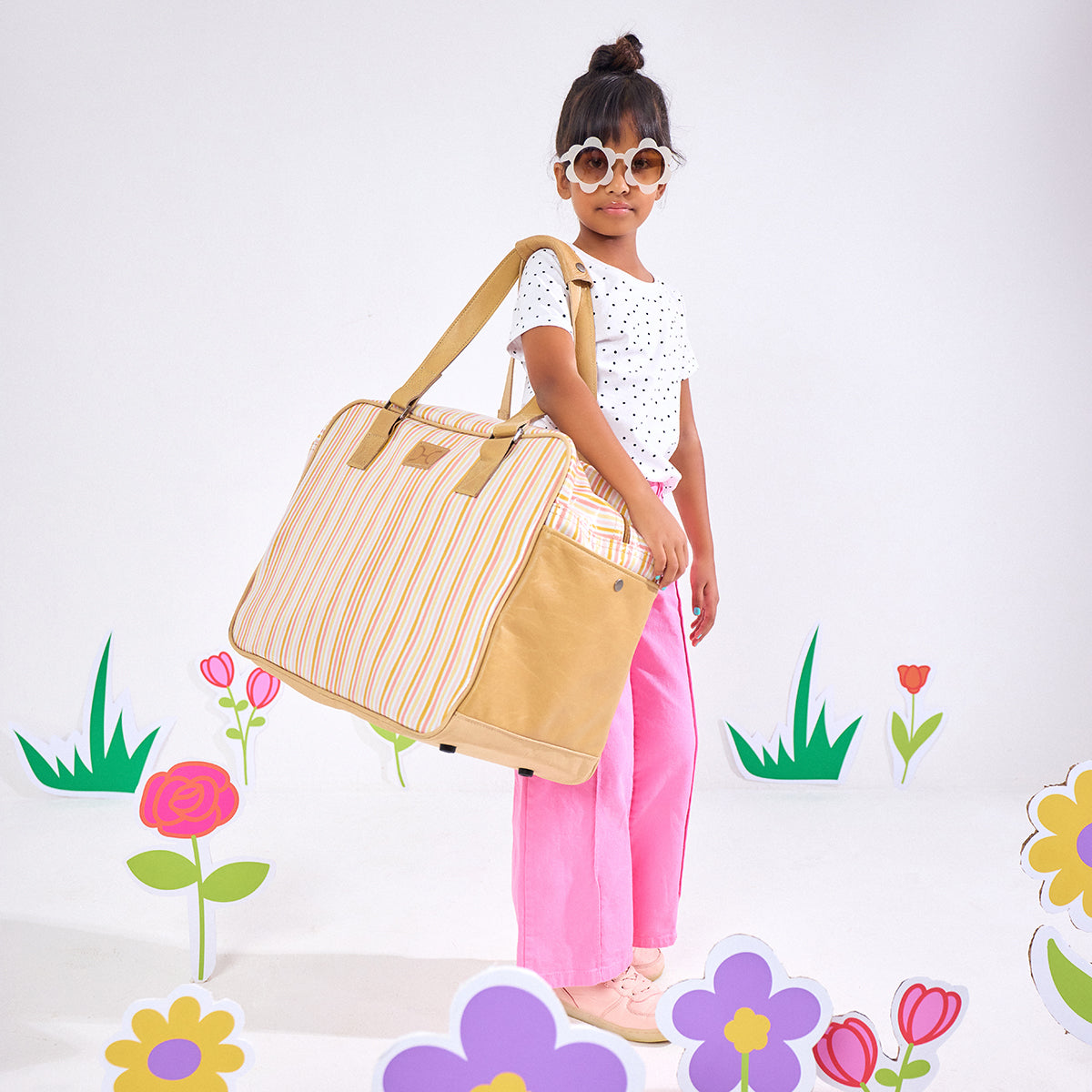 Kids large weekender luggage | laminated fabric with genuine leather - large weekender luggage bag