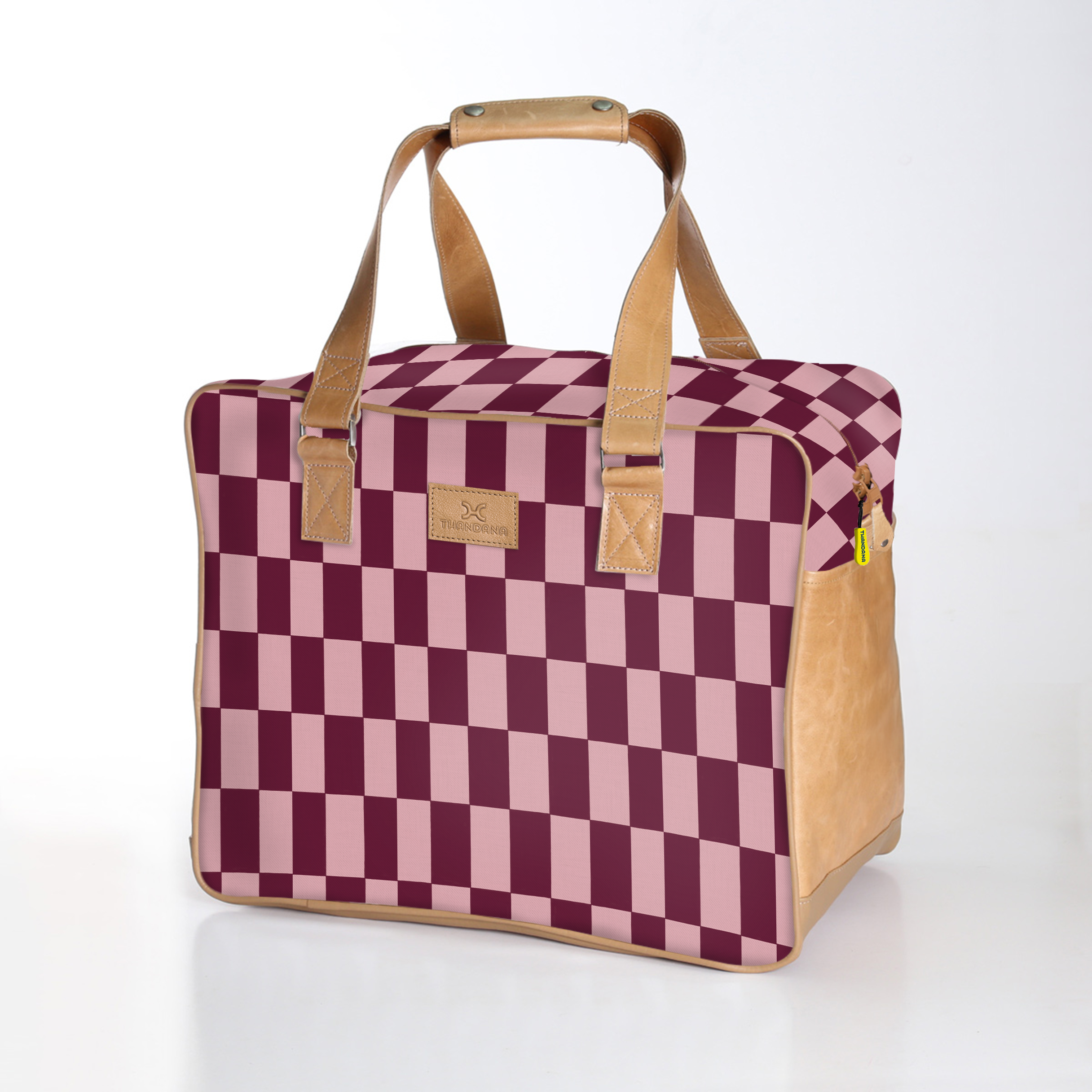 Kids Large Weekender Luggage | Laminated Fabric with Genuine Leather Checkmate - Cherry Large Weekender Luggage Bag