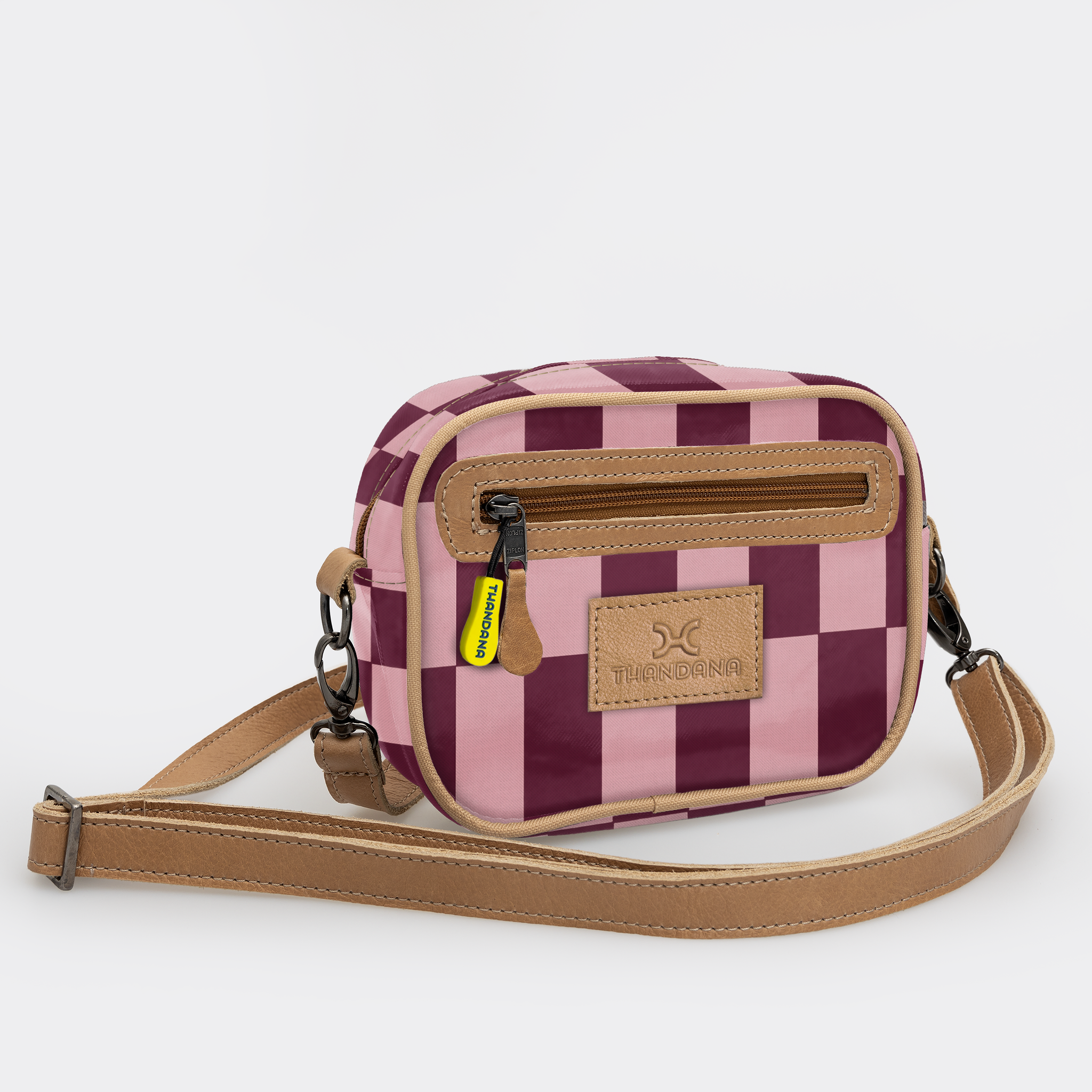 Kids Lipstick Bag | Laminated Fabric with Genuine Leather Checkmate - Cherry Lipstick Bag by Thandana
