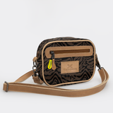 Kids Lipstick Bag | Laminated Fabric with Genuine Leather Nomad Stripe - Coffee Lipstick Bag by Thandana