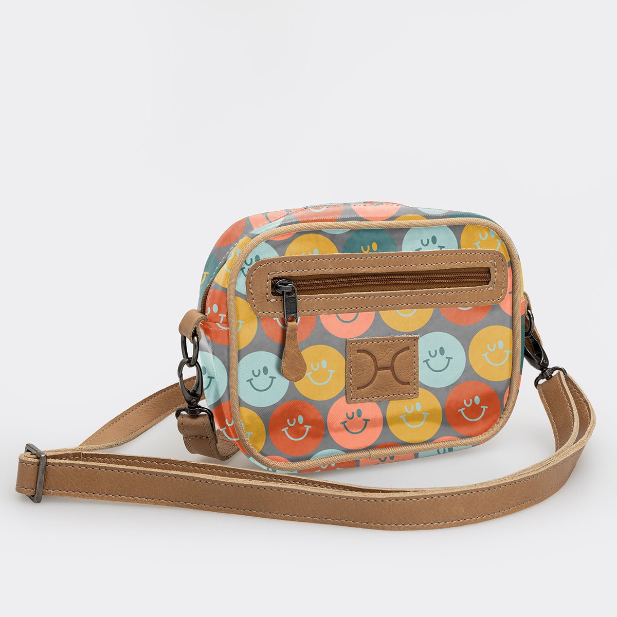 Kids Lipstick Bag | Laminated Fabric with Genuine Leather Smiley - Jet Lipstick Bag by Thandana