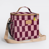 Kids Lunch Box Cooler | Laminated Fabric with Genuine Leather Checkmate - Cherry Caddy Cooler by Thandana