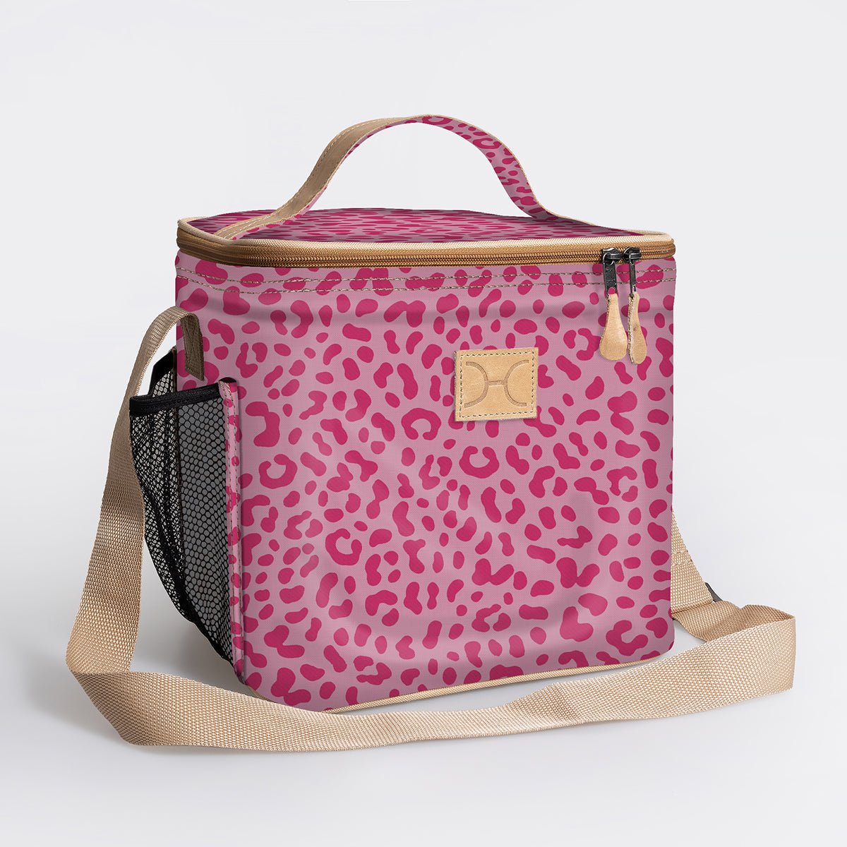 Kids Lunch Box Cooler | Laminated Fabric with Genuine Leather Cheetah - Pink Caddy Cooler by Thandana