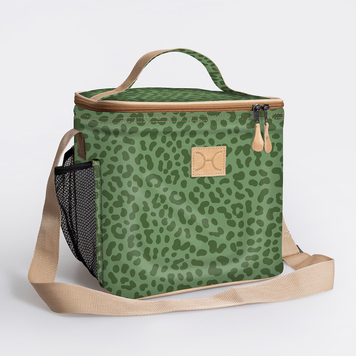 Kids Lunch Box Cooler | Laminated Fabric with Genuine Leather Cheetah - Olive Caddy Cooler by Thandana