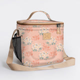 Kids Lunch Box Cooler | Laminated Fabric with Genuine Leather Crazy Daisy - Blush Caddy Cooler by Thandana