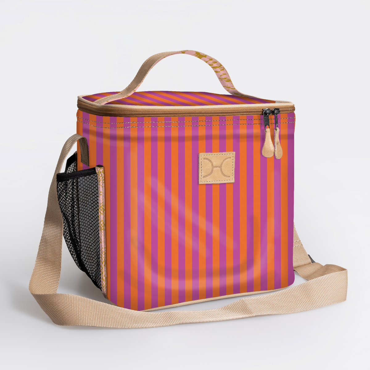 Kids Lunch Box Cooler | Laminated Fabric with Genuine Leather Linear - Preppy Caddy Cooler by Thandana