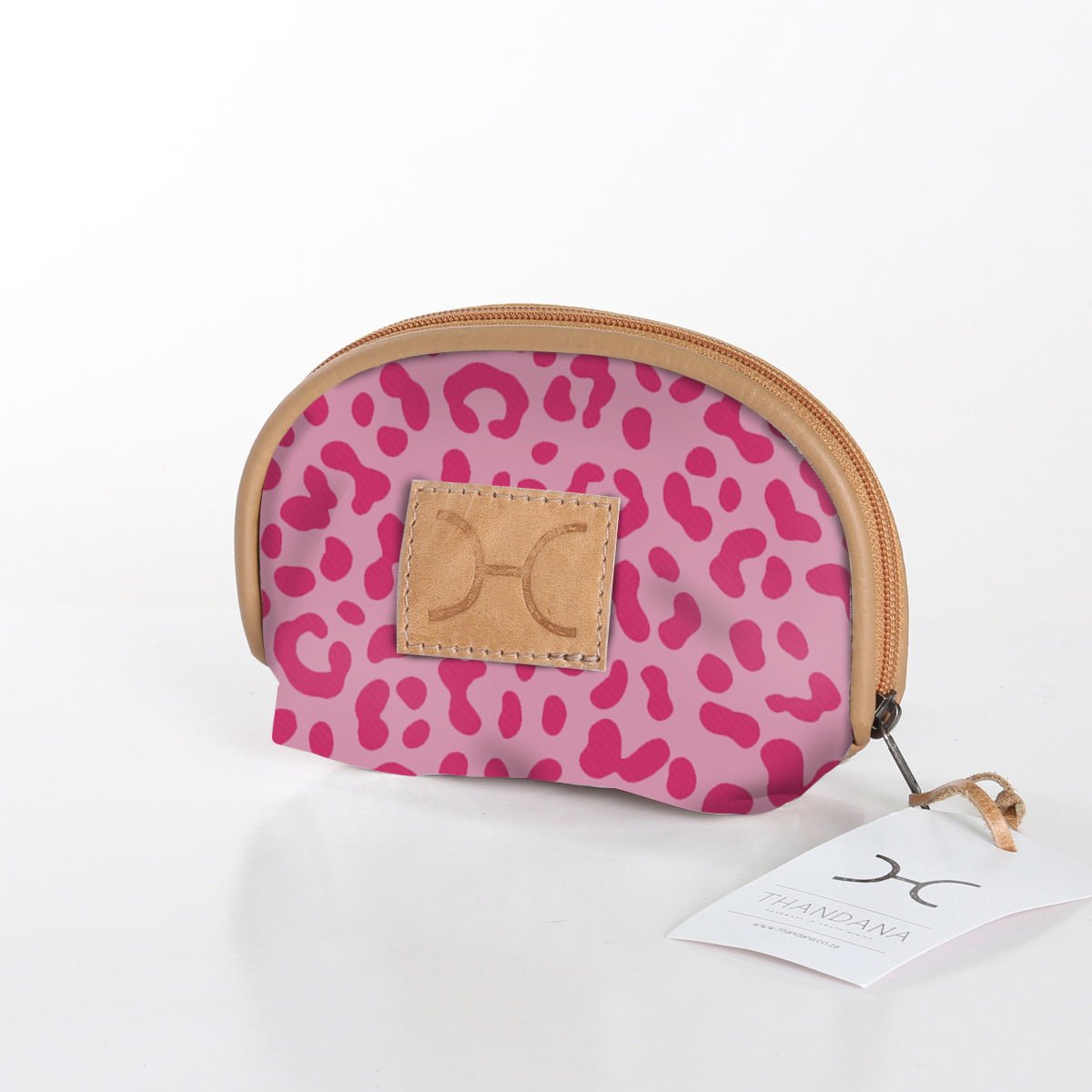 Kids Makeup Bag | Laminated Fabric Cheetah - Pink Make Up Fabric Bag by Thandana