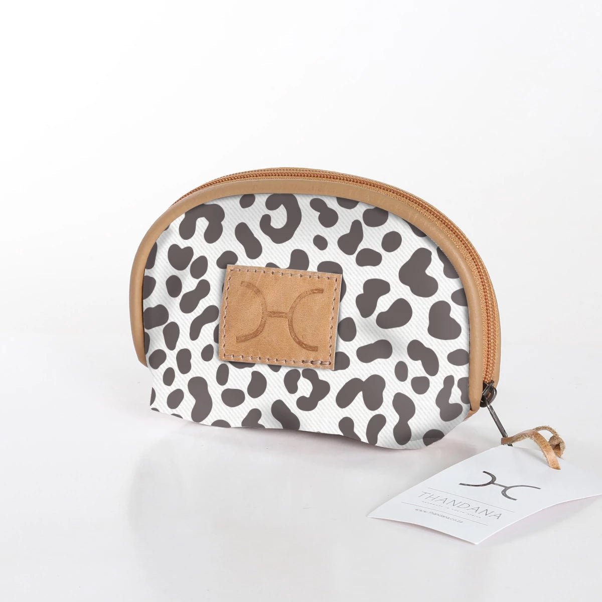 Kids Makeup Bag | Laminated Fabric Cheetah - White Make Up Fabric Bag by Thandana