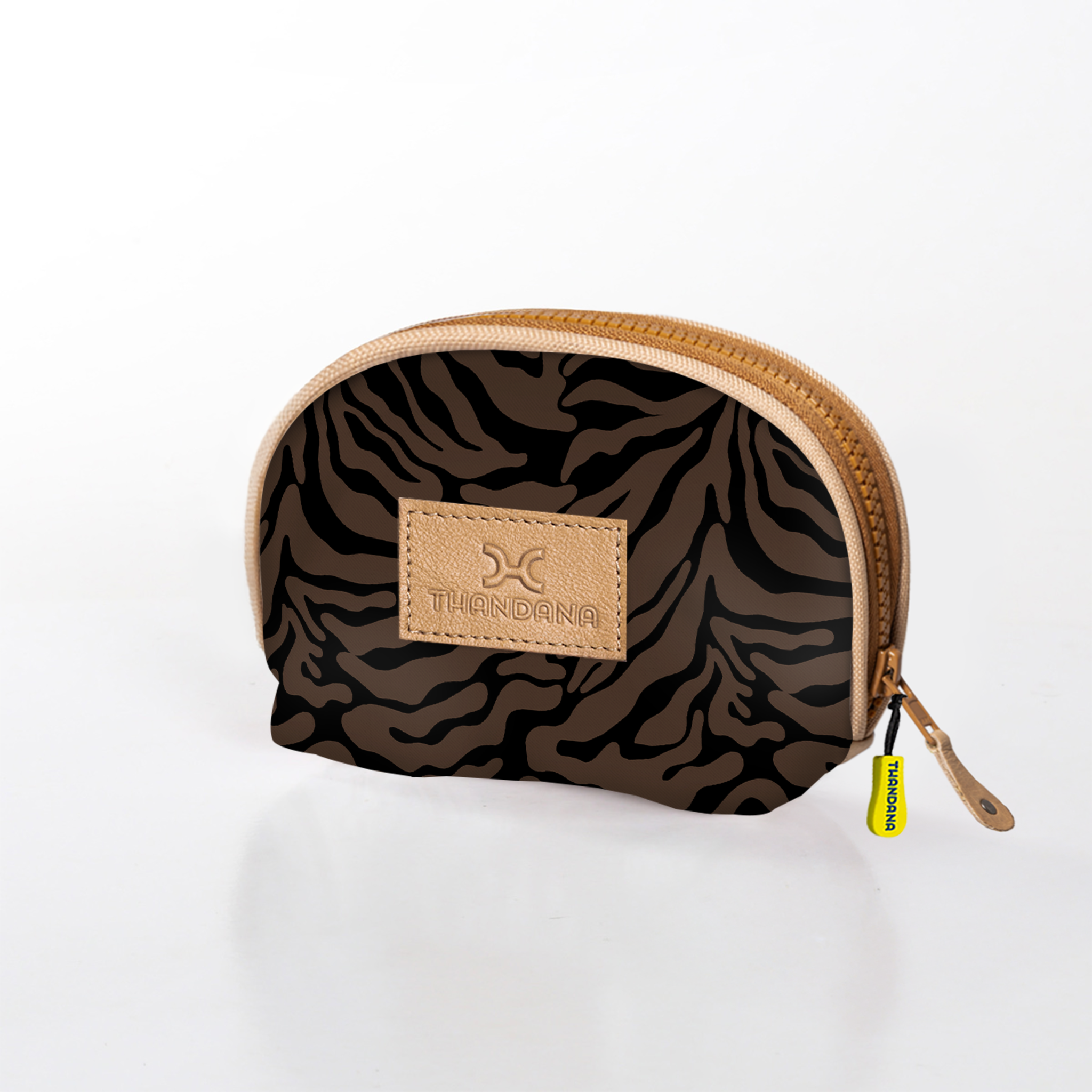 Kids Makeup Bag | Laminated Fabric Nomad Stripe - Coffee Make Up Fabric Bag by Thandana