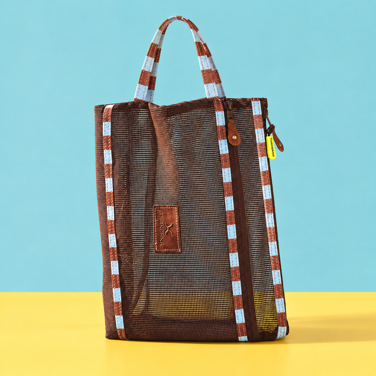 Kids Meshie School Bookbag Brown - Coastal - Stripe School Bookbag by Thandana