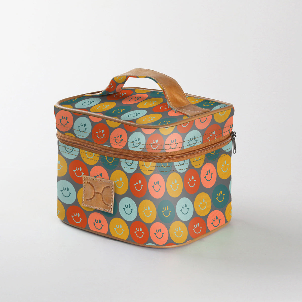 Kids Mini Decker Cooler | Laminated Fabric with Genuine Leather Smiley - Jet Mini Double Decker Cooler by Thandana