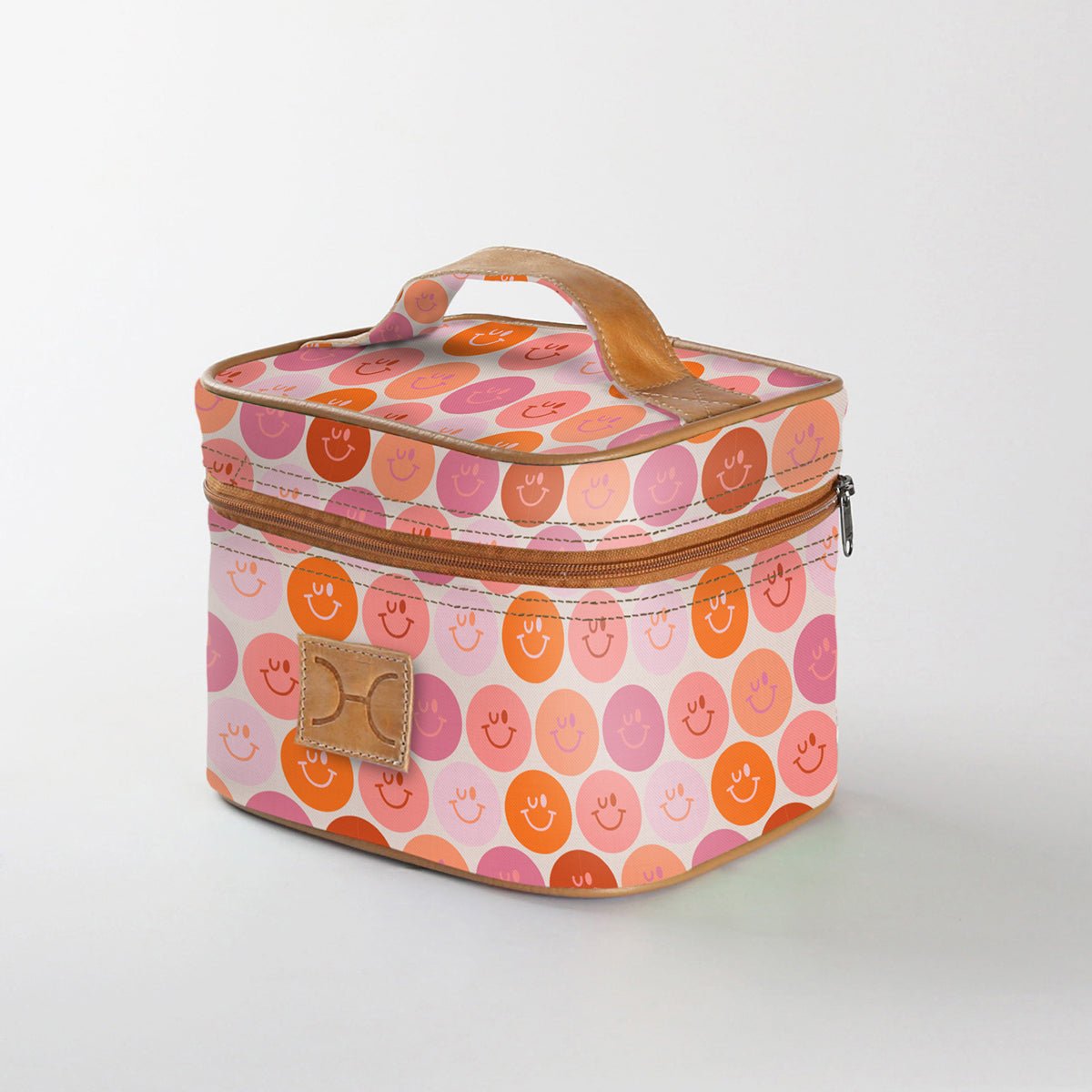Kids Mini Decker Cooler | Laminated Fabric with Genuine Leather Smiley - Blush Mini Double Decker Cooler by Thandana