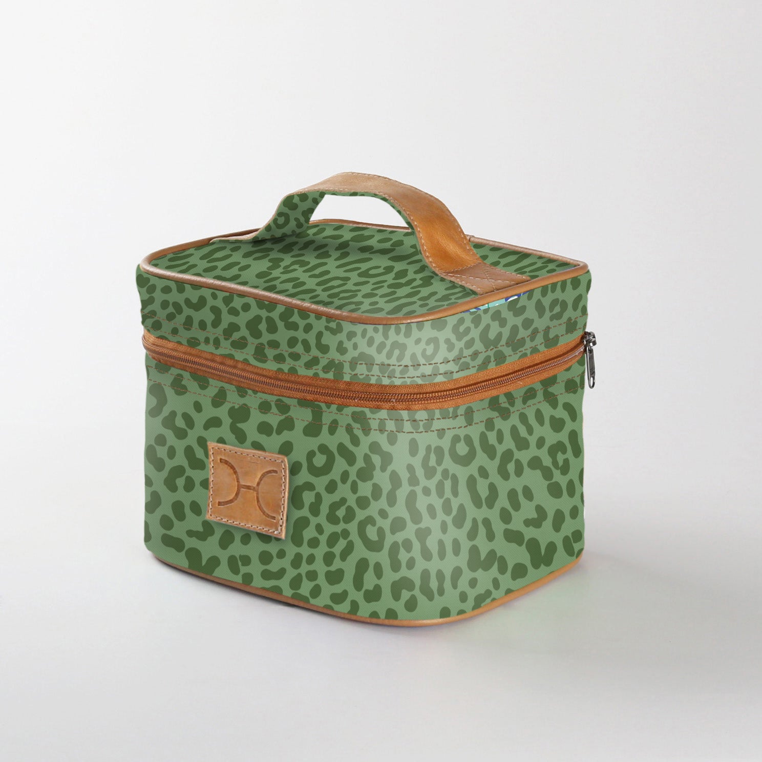 Kids Mini Decker Cooler | Laminated Fabric with Genuine Leather Cheetah - Olive Mini Double Decker Cooler by Thandana