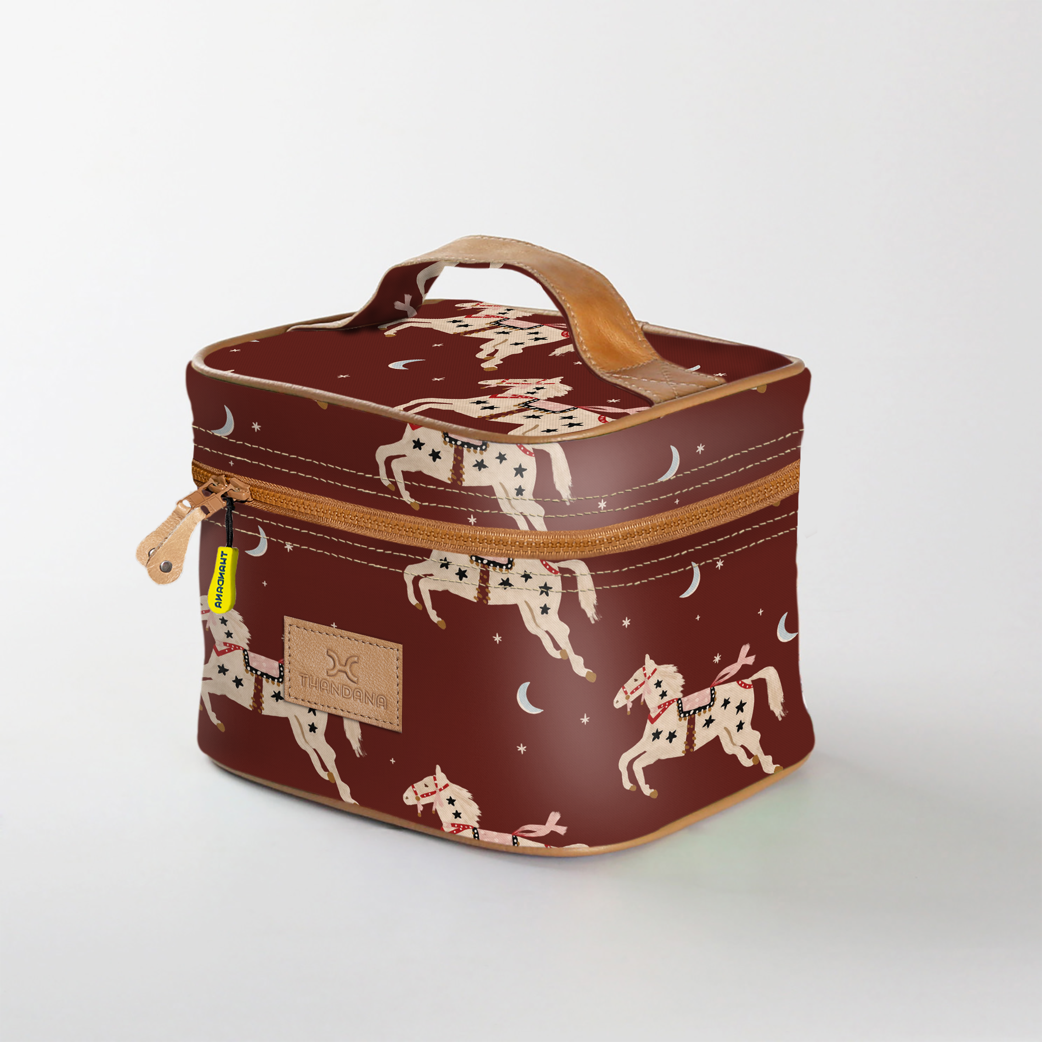 Kids Mini Decker Cooler | Laminated Fabric with Genuine Leather Midnight Pony - Cherry Mini Double Decker Cooler