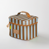 Kids Mini Decker Cooler | Laminated Fabric with Genuine Leather Coastal Stripe - Blue Mini Double Decker Cooler