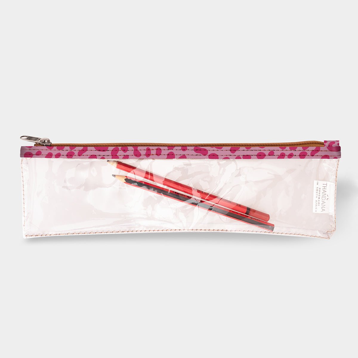 Kids Pencil Case | Clear Fabric Cheetah - Pink Pencil Case by Thandana