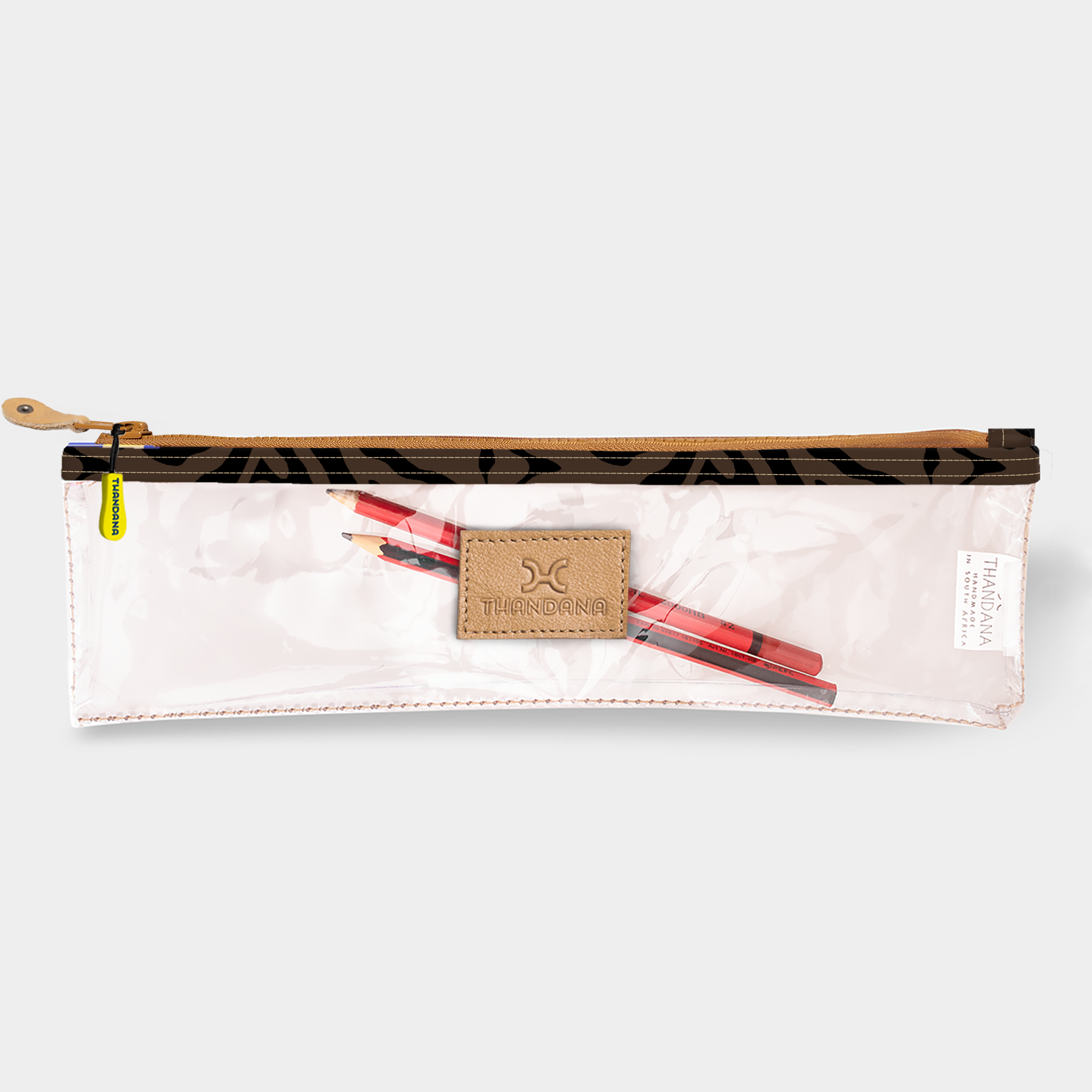 Kids Pencil Case | Clear Fabric Nomad Stripe - Coffee Pencil Case by Thandana