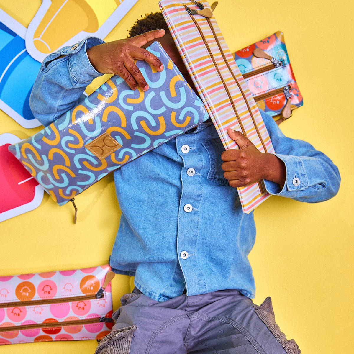 Kid's Pencil Case Triple Zip Laminated Fabric - Thandana UK