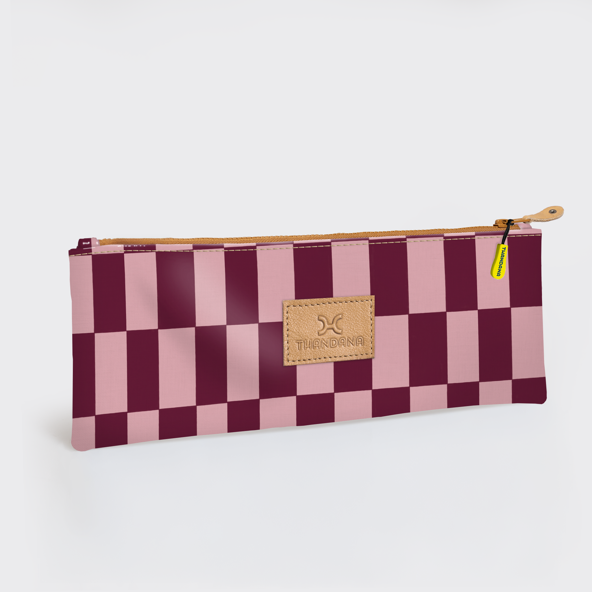 Kids Pencil Case Triple Zip | Laminated Fabric Checkmate - Cherry Pencil Case by Thandana