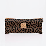 Kids Pencil Case Triple Zip | Laminated Fabric Cheetah - Coffee Pencil Case by Thandana