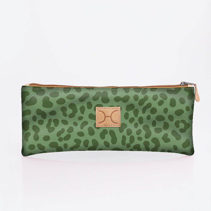 Kids Pencil Case Triple Zip | Laminated Fabric Cheetah - Olive Pencil Case by Thandana