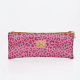 Kids Pencil Case Triple Zip | Laminated Fabric Cheetah - Pink Pencil Case by Thandana