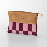 Kids Pouch | Laminated Fabric with Genuine Leather Checkmate - Cherry Pouch by Thandana