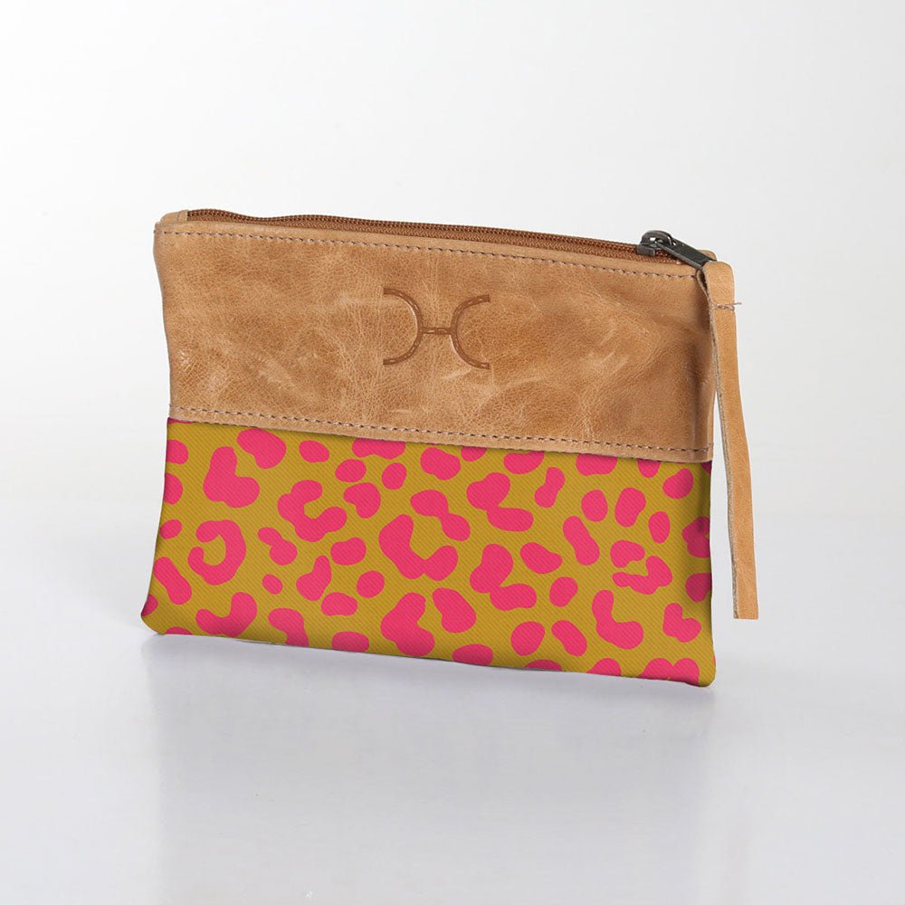 Kids Pouch | Laminated Fabric with Genuine Leather Cheetah - Preppy Pouch by Thandana
