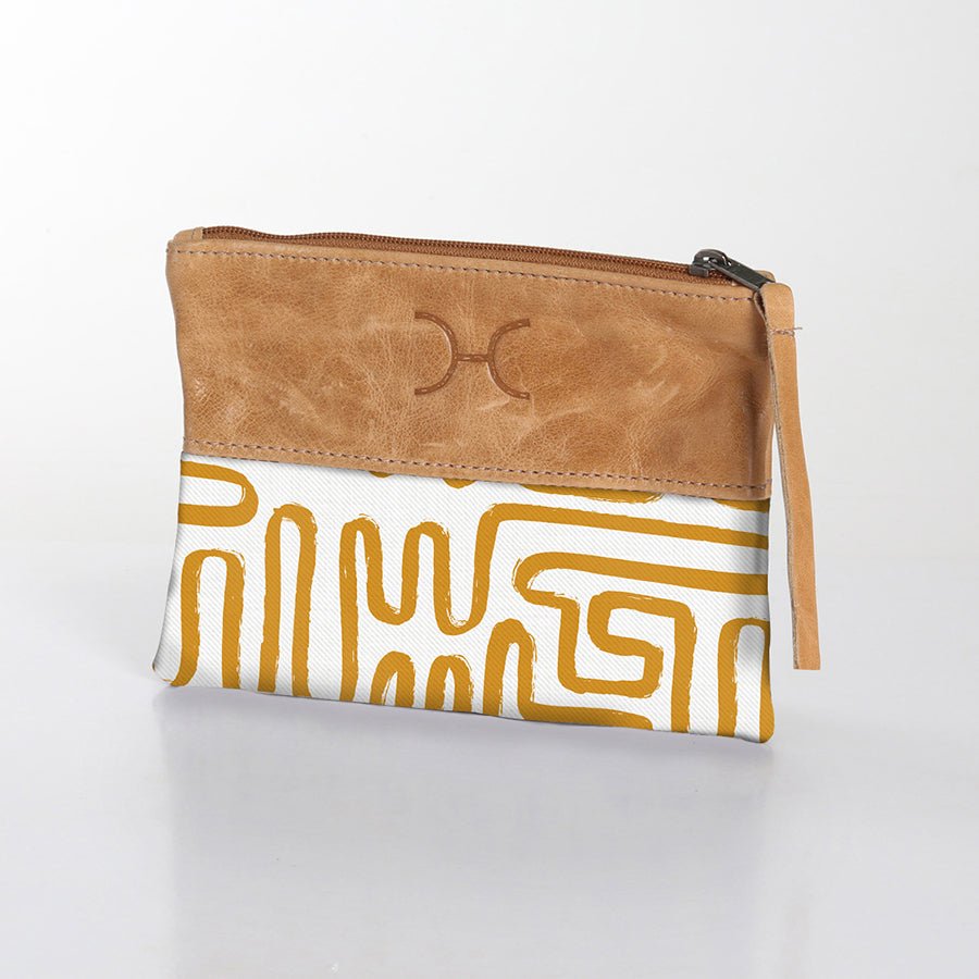 Kids Pouch | Laminated Fabric with Genuine Leather Geo - Sand Pouch by Thandana