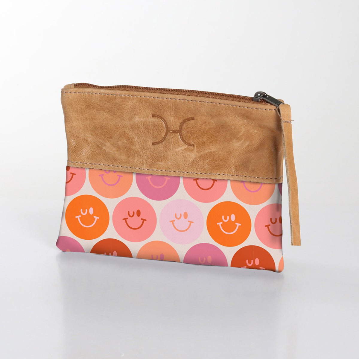 Kids Pouch | Laminated Fabric with Genuine Leather Smiley - Blush Pouch by Thandana
