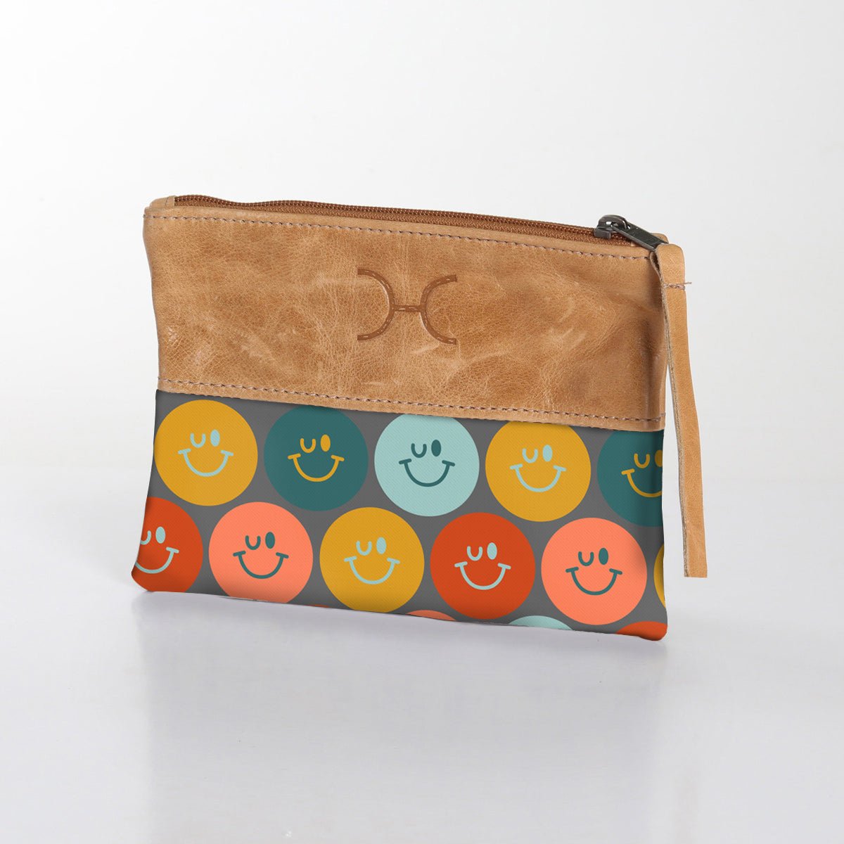 Kids Pouch | Laminated Fabric with Genuine Leather Smiley - Jet Pouch by Thandana