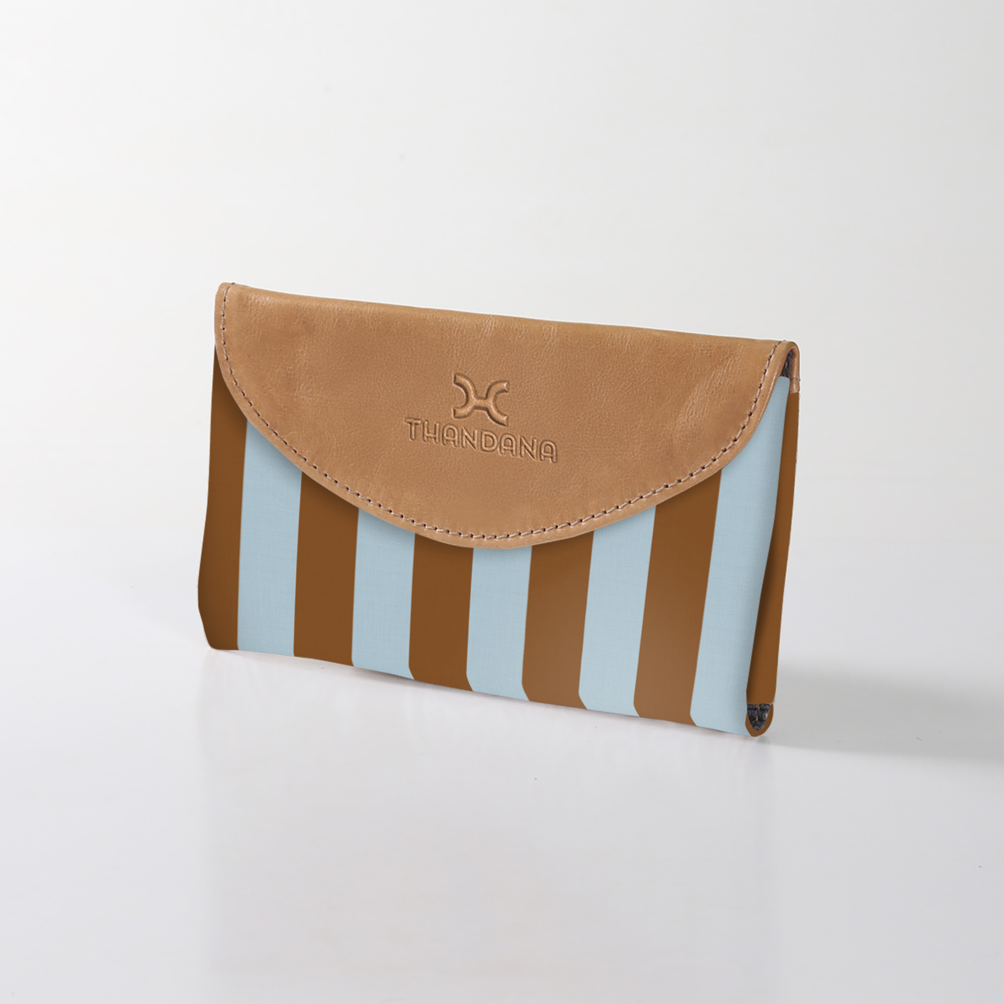 Kids Purse | Laminated Fabric with Genuine Leather Coastal Stripe - Blue Ladies Wallet by Thandana
