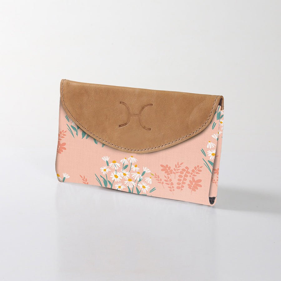 Kids Purse | Laminated Fabric with Genuine Leather Crazy Daisy - Blush Ladies Wallet by Thandana