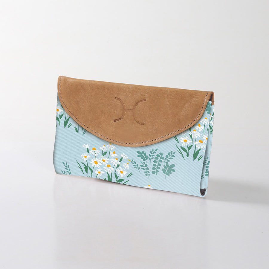 Kids Purse | Laminated Fabric with Genuine Leather Crazy Daisy - Sage Ladies Wallet by Thandana